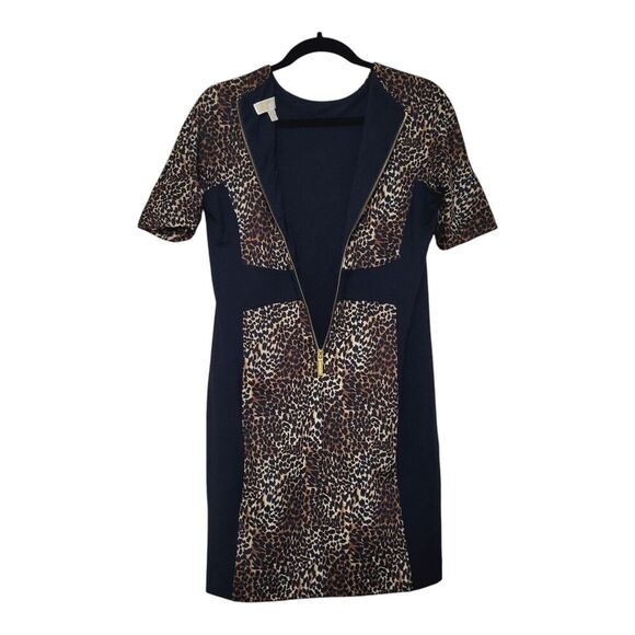 Michael Kors Cheetah Print Panel Dress Sz 6 S- Ponte Knit- Leopard - Black Brown - Picture 12 of 14